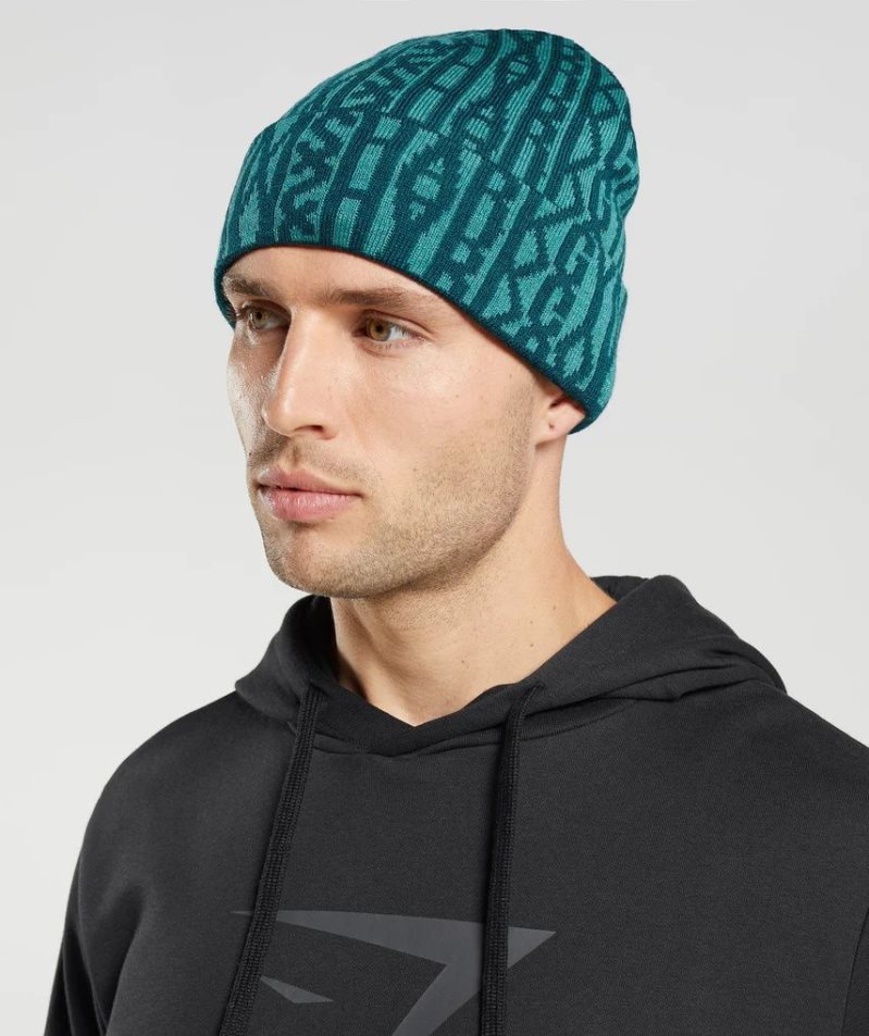 Czapki Beanie Gymshark Reversable Jacquard Turkusowe | PL 162XYN